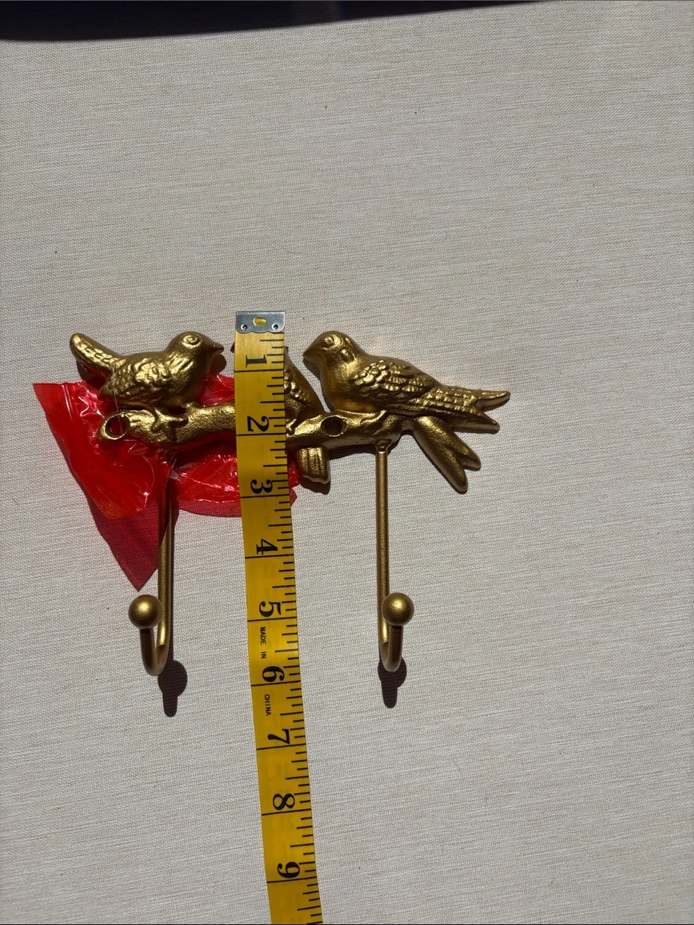 Gold Bird Metal Double Hook Wall Hanger - Gold